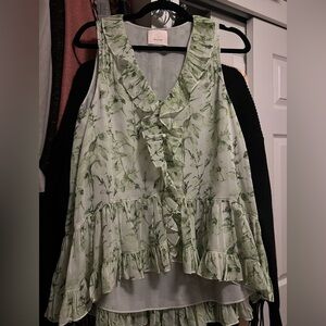 Cinq à Sept Green Floral Ruffle Top